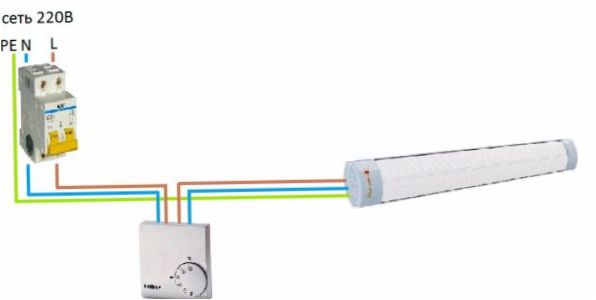 infraraudonųjų spindulių šildytuvo prijungimo per termostatą schema