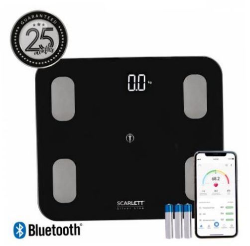 SCARLETT SC-BS33ED101 Grindinės svarstyklės Diagnostic C BLUETOOTH, 10 korpusų informacija, Silver Line kolekcija - Vienetai: kg