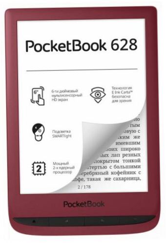 6" PocketBook 628 8 GB eBook - dydis: 108x161x8 mm, svoris: 155g